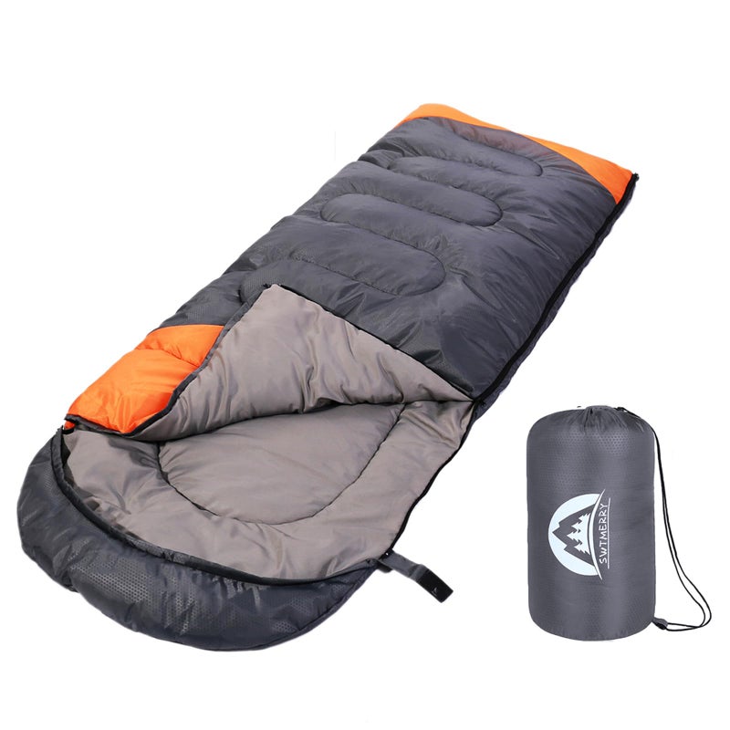 SWTMERRY Sleeping Bag 3 Seasons (Summer, Spring, Fall) Warm & Cool Weather - Lightweight,Waterproof Indoor & Outdoor Use for Kids, Teens & Adults for Camping Hiking, Backpacking (Grey Orange) - Image 1